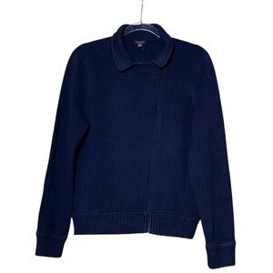 Talbots Asymmetrical Zipper Navy Blue Cardigan Sweater Jacket Style CN945